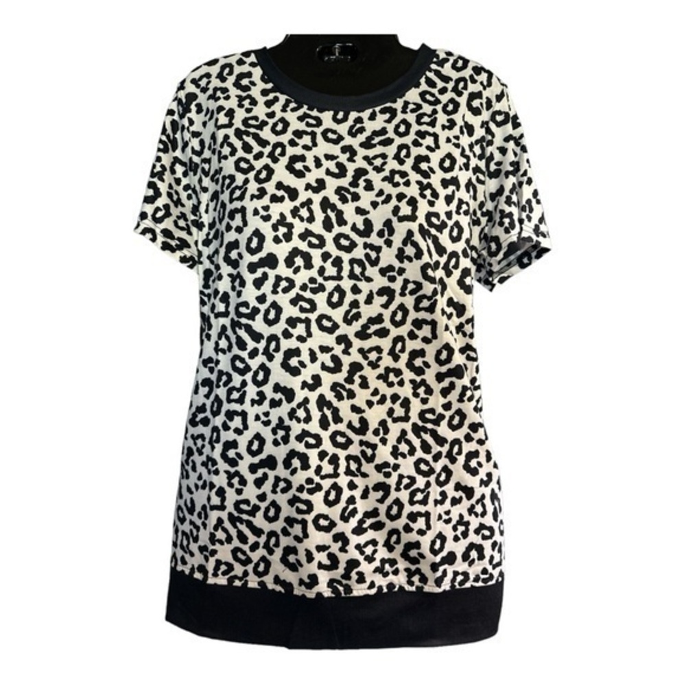 Leopard Print Short Sleeve Crew Neck Top